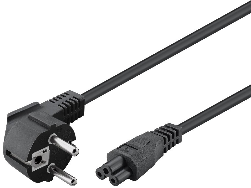 Nätkabel CEE7/7 vinklad till C5 1.8m svart