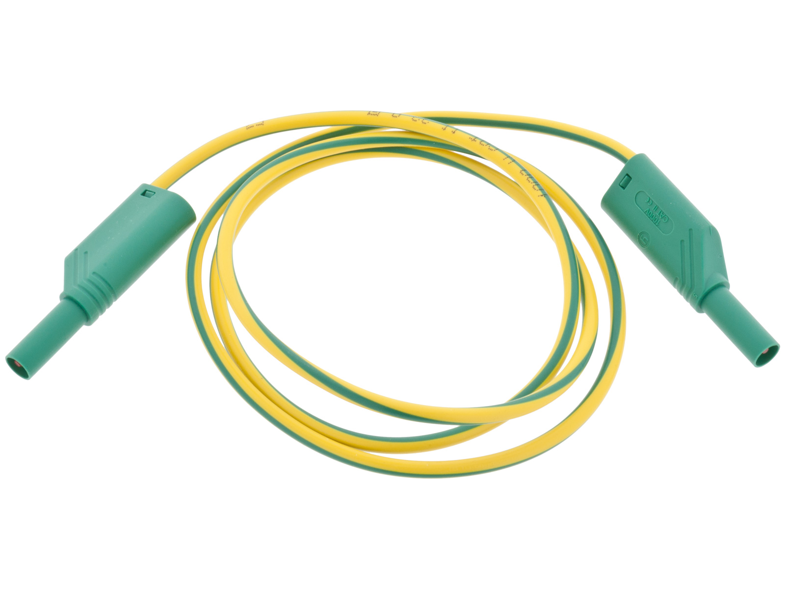 Säkerhetslaboratoriekabel ø4mm 2.5mm2 stackbar 1m gul/grön @ electrokit