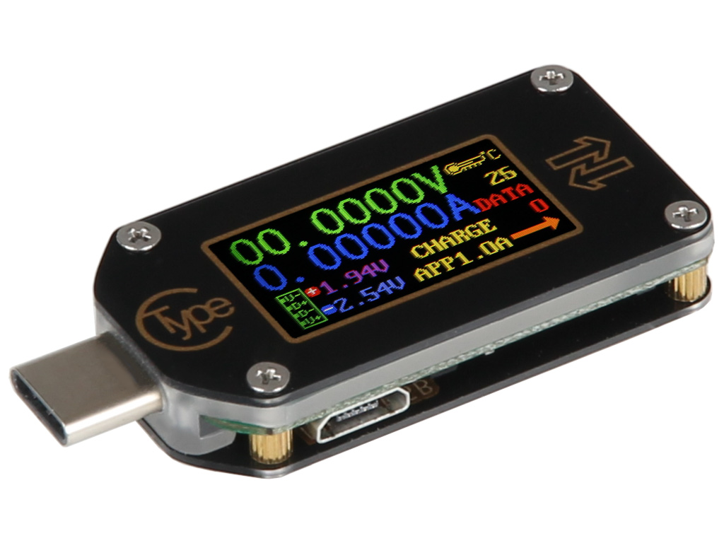 Effektmätare för USB-enheter med färgskärm USB-C @ electrokit
