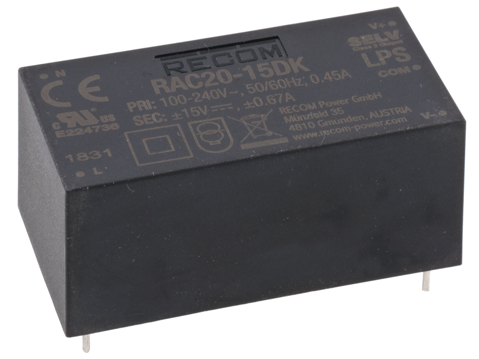 Switched power supply 20W ±12V @ electrokit