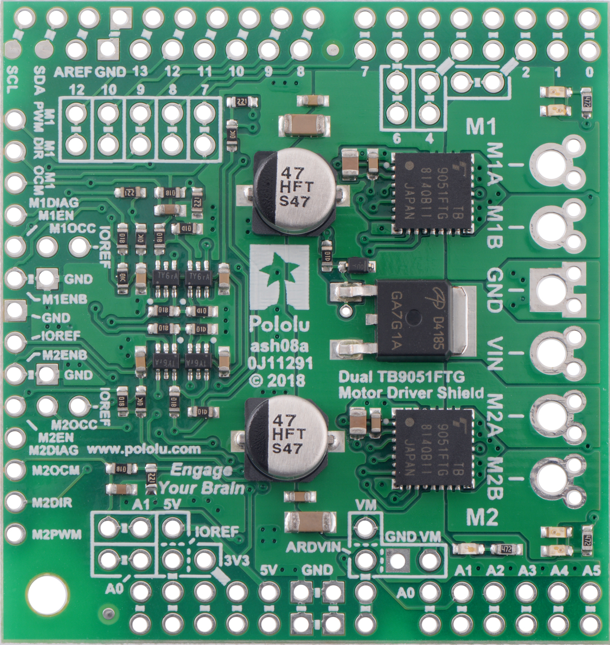 Shield med dubbel motordrivare för Arduino 4.5-28V 2.6A @ electrokit