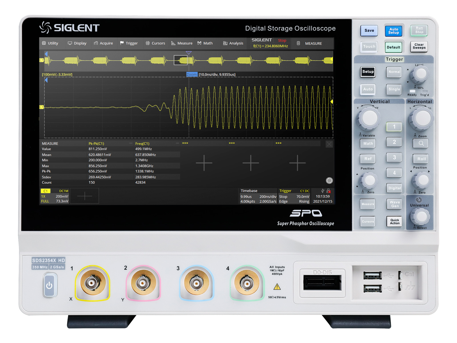 Oscilloscope 100MHz 4-ch Siglent SDS2104X HD @ electrokit