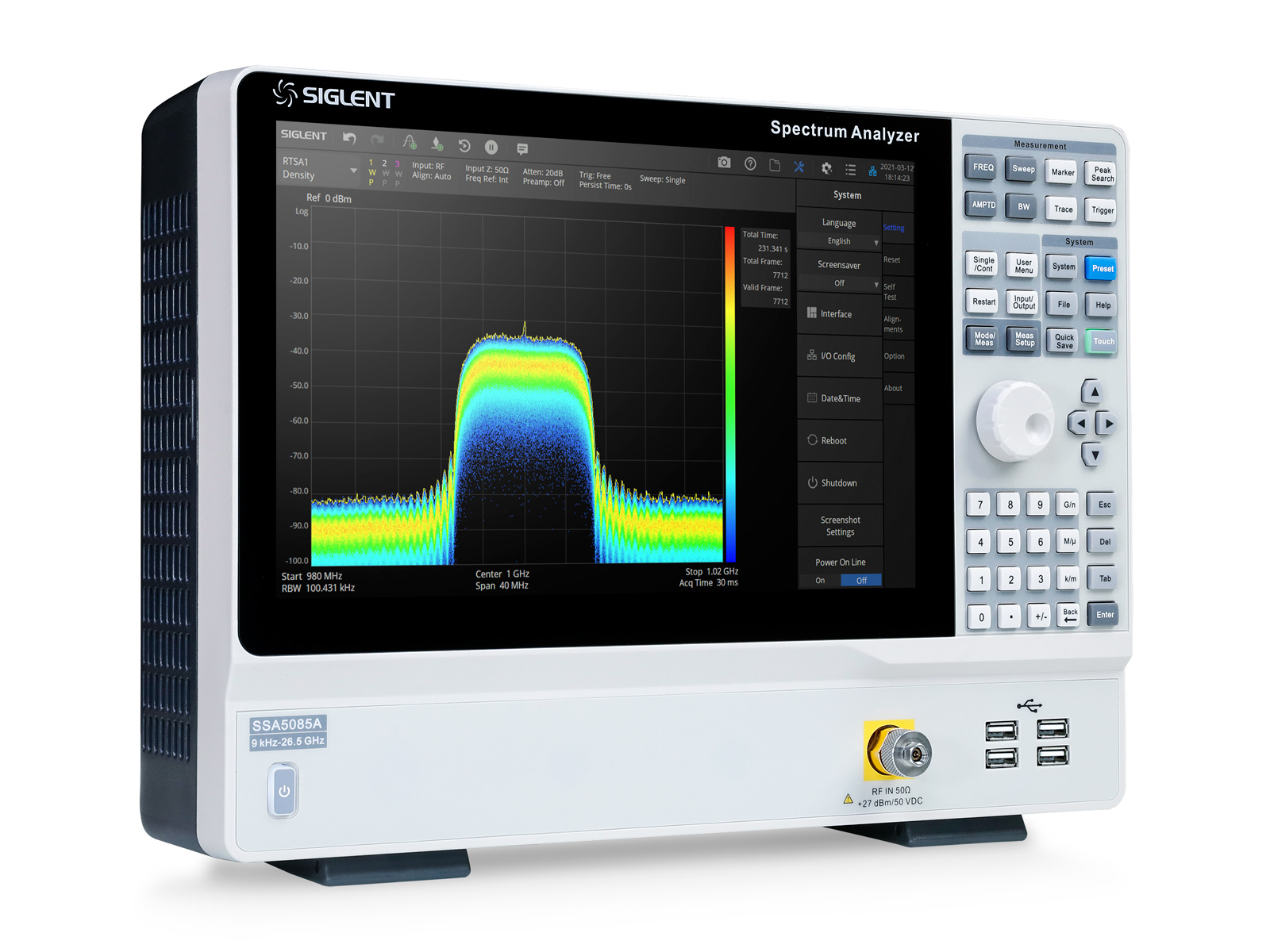 Spektrumanalysator 26.5GHz Siglent SSA5085A (inkl RTA1 + 40MHz RTBW) @ electrokit