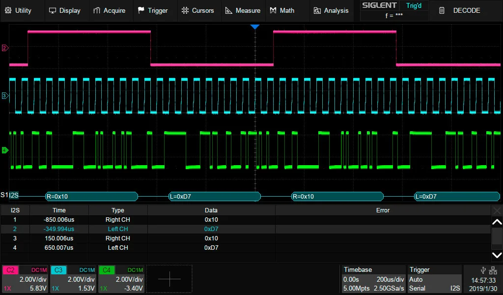 I2S Trigger & Decode SDS6000L-I2S