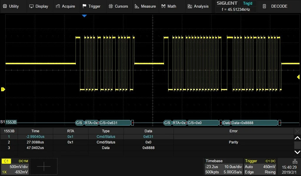 MIL-STD-1553B Trigger & Decode SDS6000L-1553B