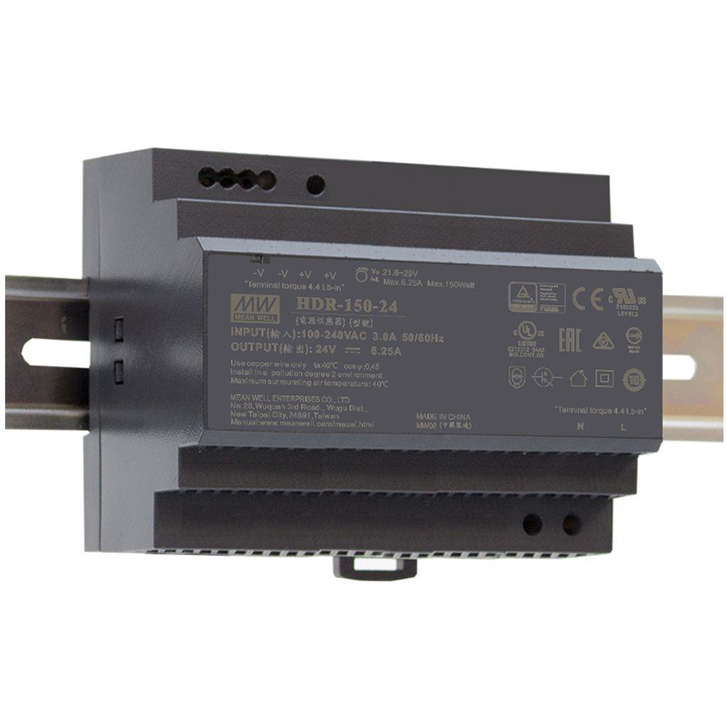 Switchat nätaggregat 12V 11.3A DIN-skena HDR-150-12 @ electrokit