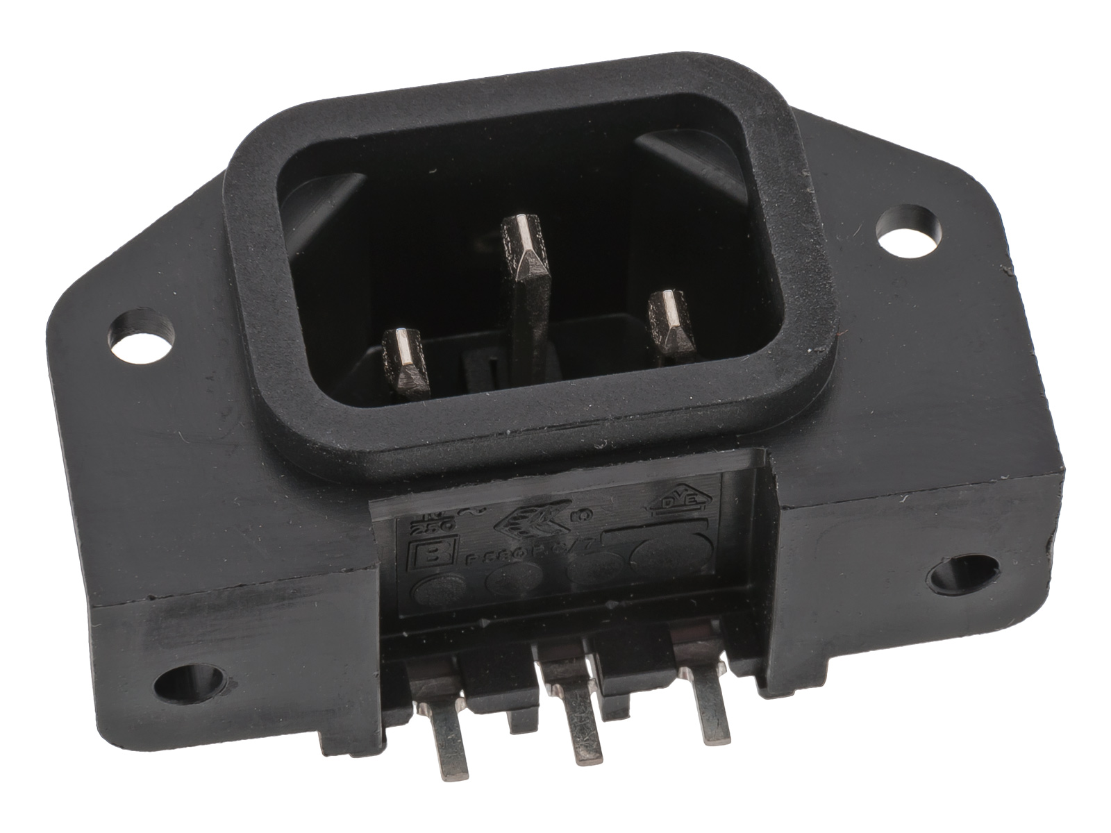 Apparatintag C14 10A 250VAC PCB vinklad