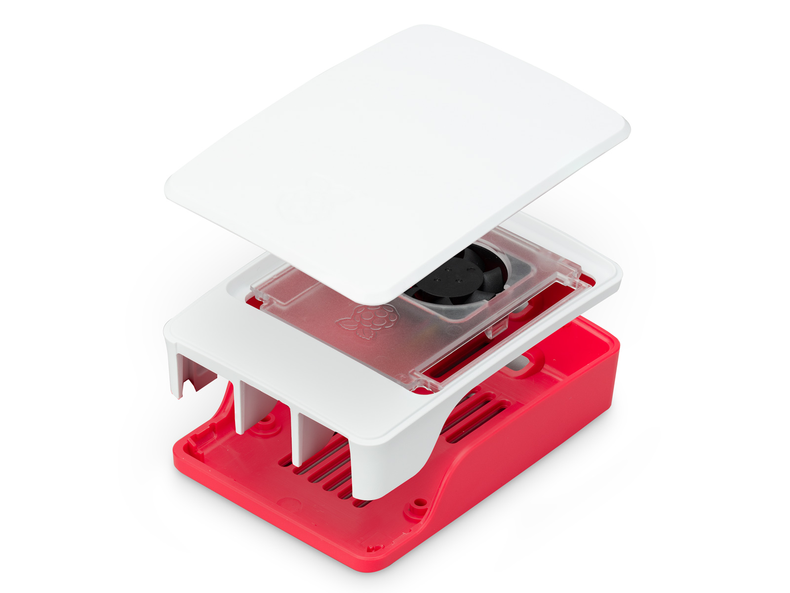 Inbyggnadslåda för Raspberry Pi 5 röd/vit med fläkt
