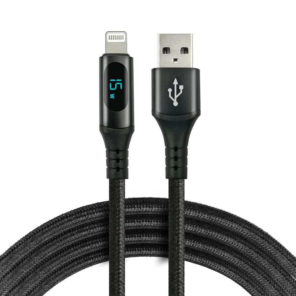 USB-A till Lightning-kabel 1m förstärkt med LED effektmätare
