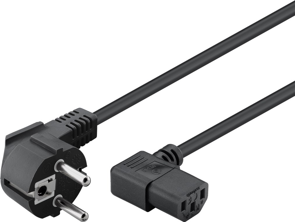 Nätkabel CEE7/7 vinklad till C13 vinklad 1.8m svart