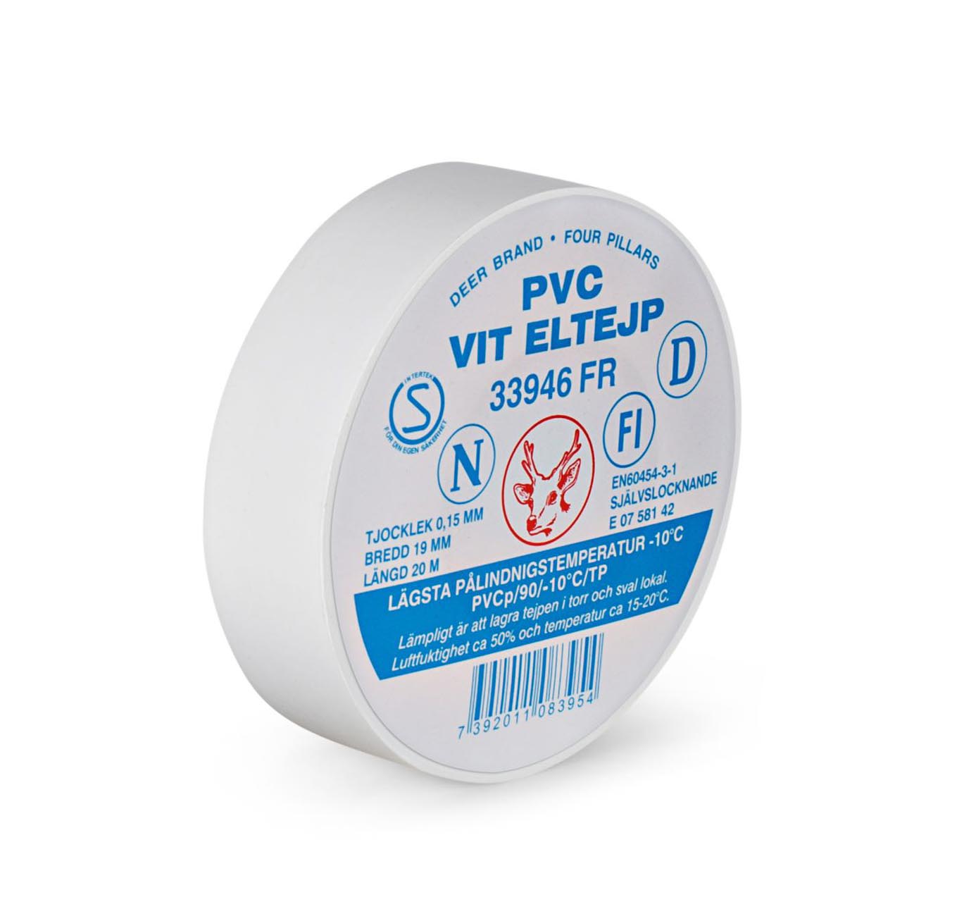 Eltejp S-märkt vit 20m 19mm