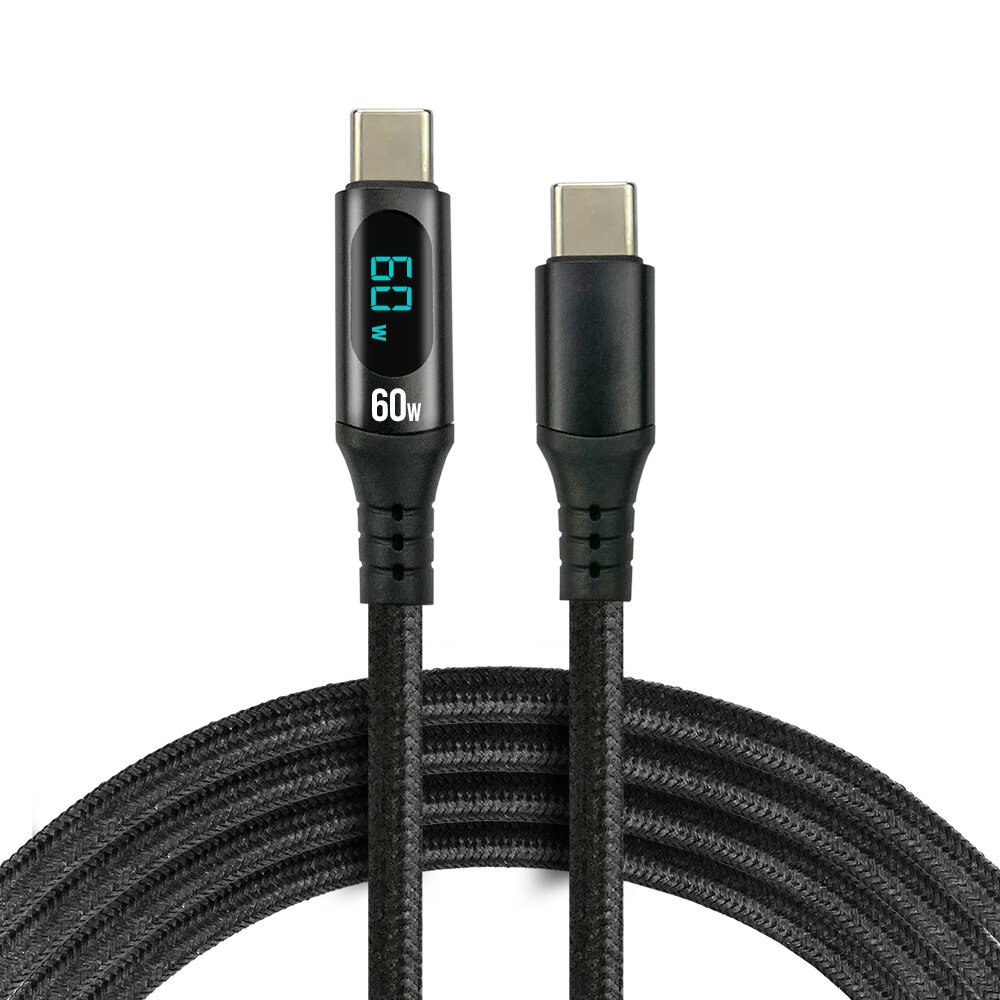 USB-C-PD laddkabel med effektmätare 60W 1.0m