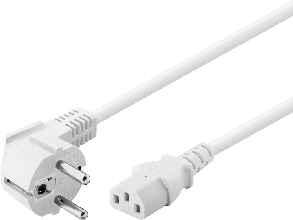 Nätkabel CEE7/7 vinklad till C13 3.0m vit