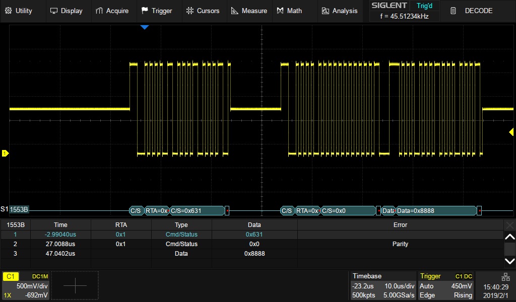 SDS2000XP-MIL1553B MIL-STD-1553B serial trig and decoding option