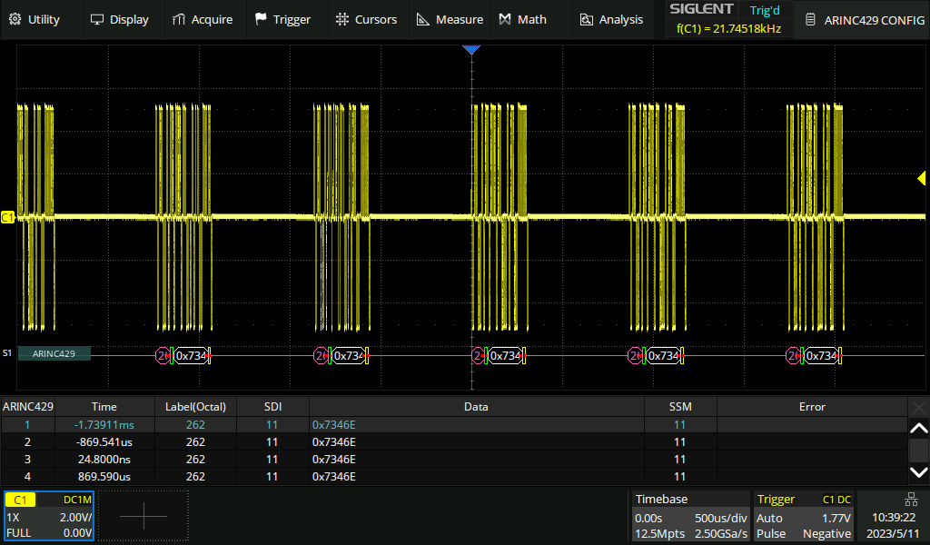 SDS-5000X-ARINC ARINC 429 decode sw license