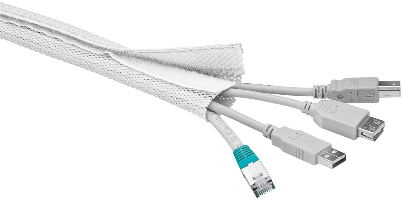 Kabelstrumpa med kardborreband vit 1.8m