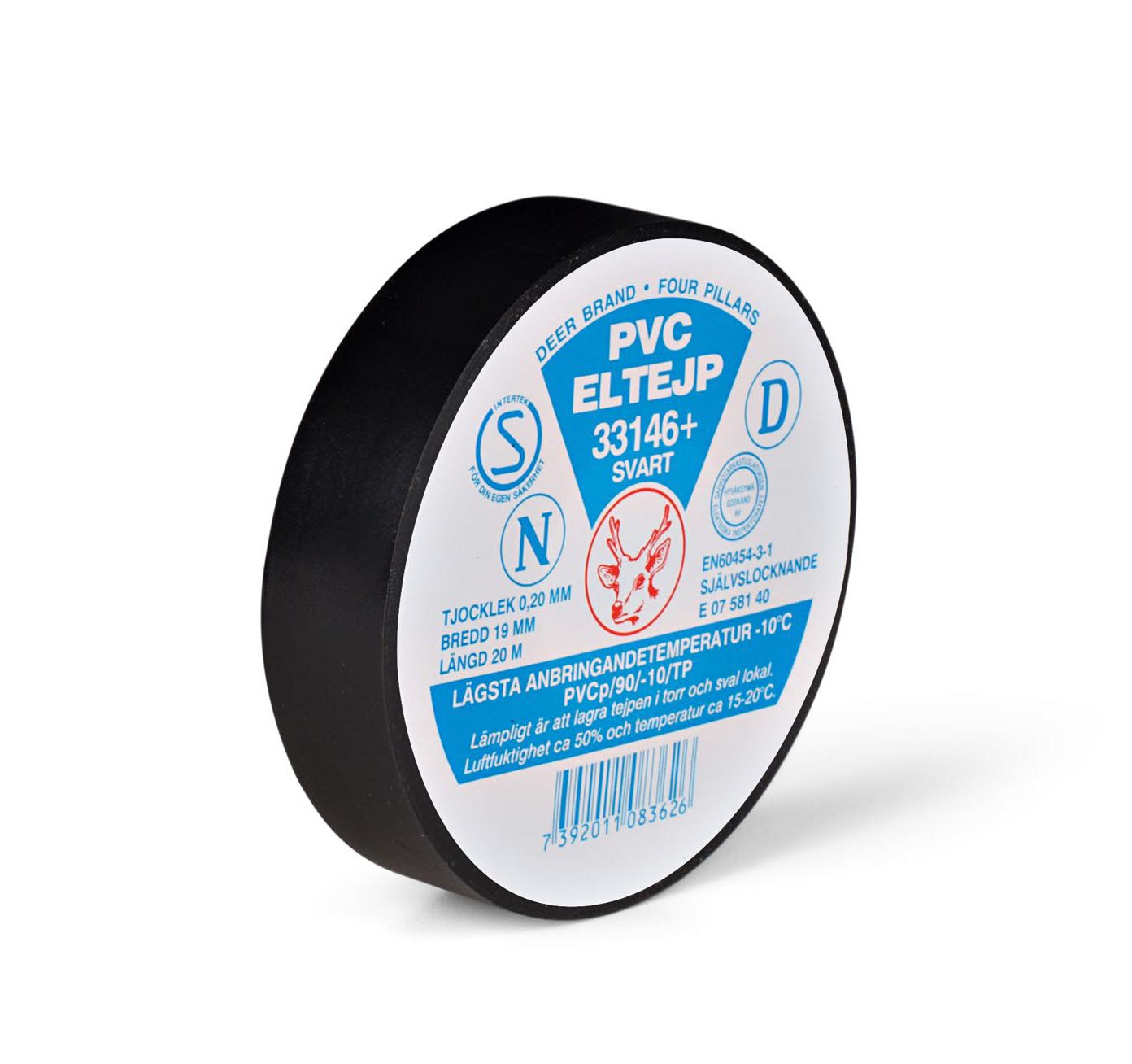 Eltejp S-märkt svart 20m 19mm