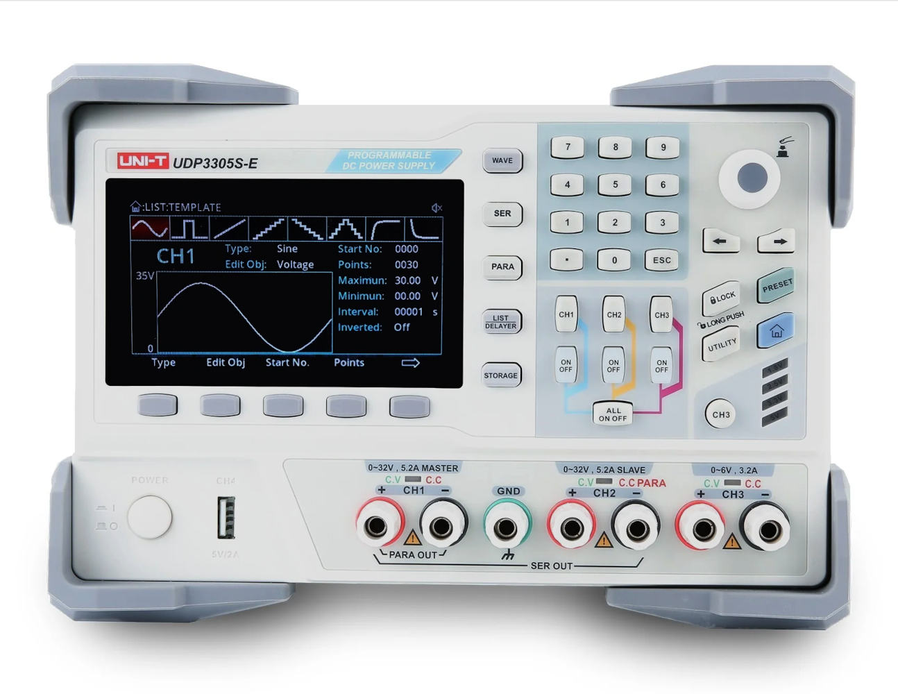 Labbaggregat 3-kan 0-30V 0-5A 328W Uni-T UDP3305S-E