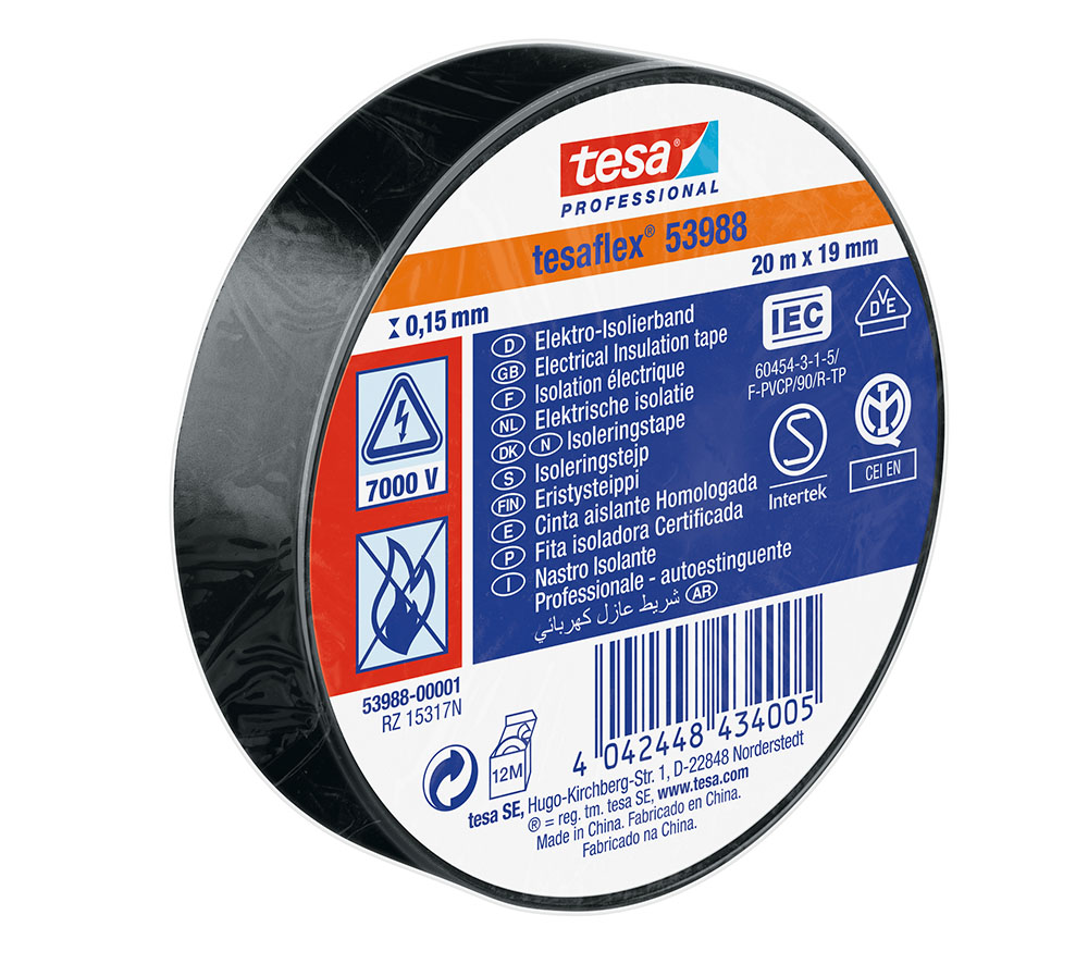 Eltejp svart 20m 19mm tesaflex