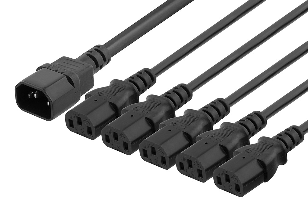 Nätkabel splitter 5x C13 1m till C14 10A