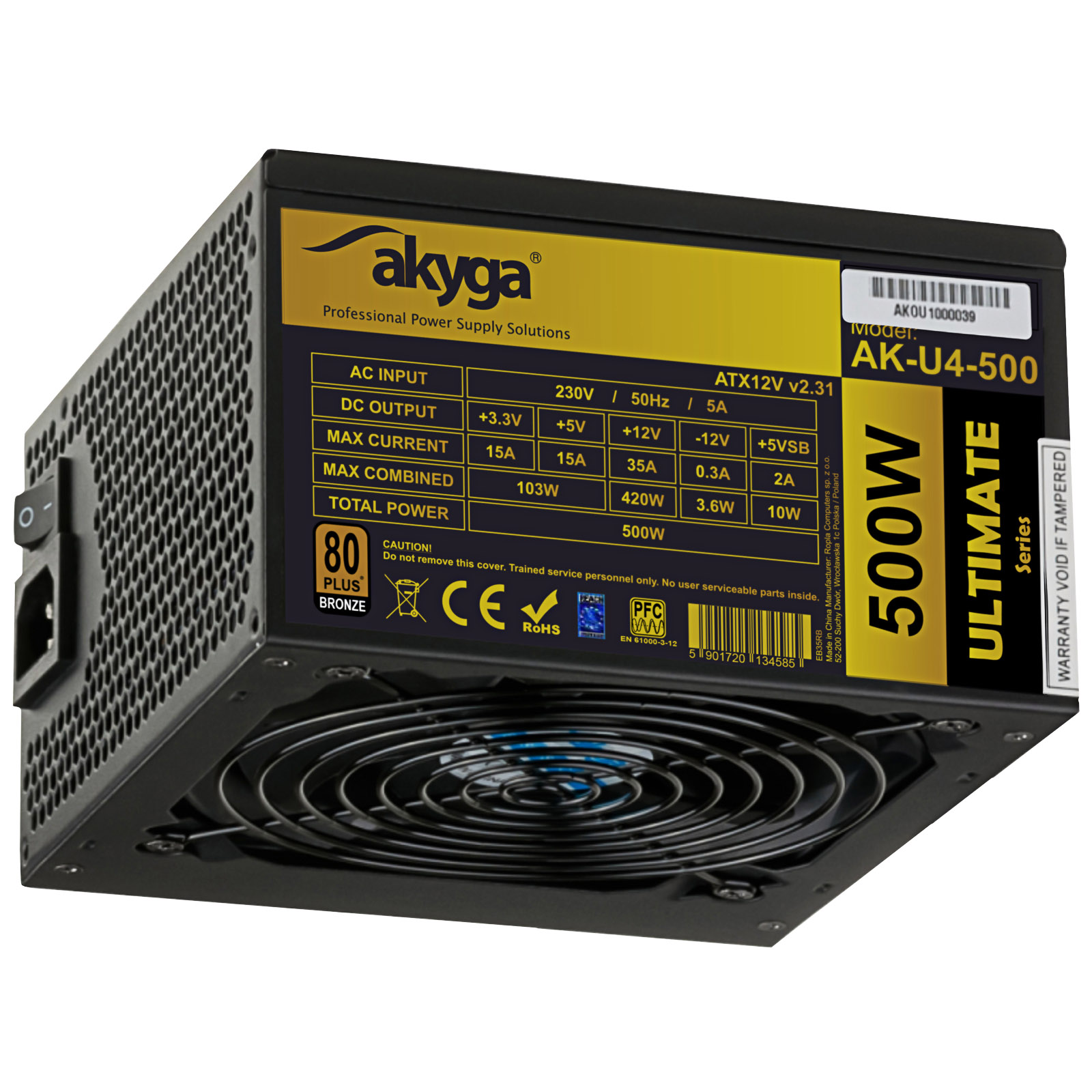 ATX nätaggregat 500W - PSU 80+