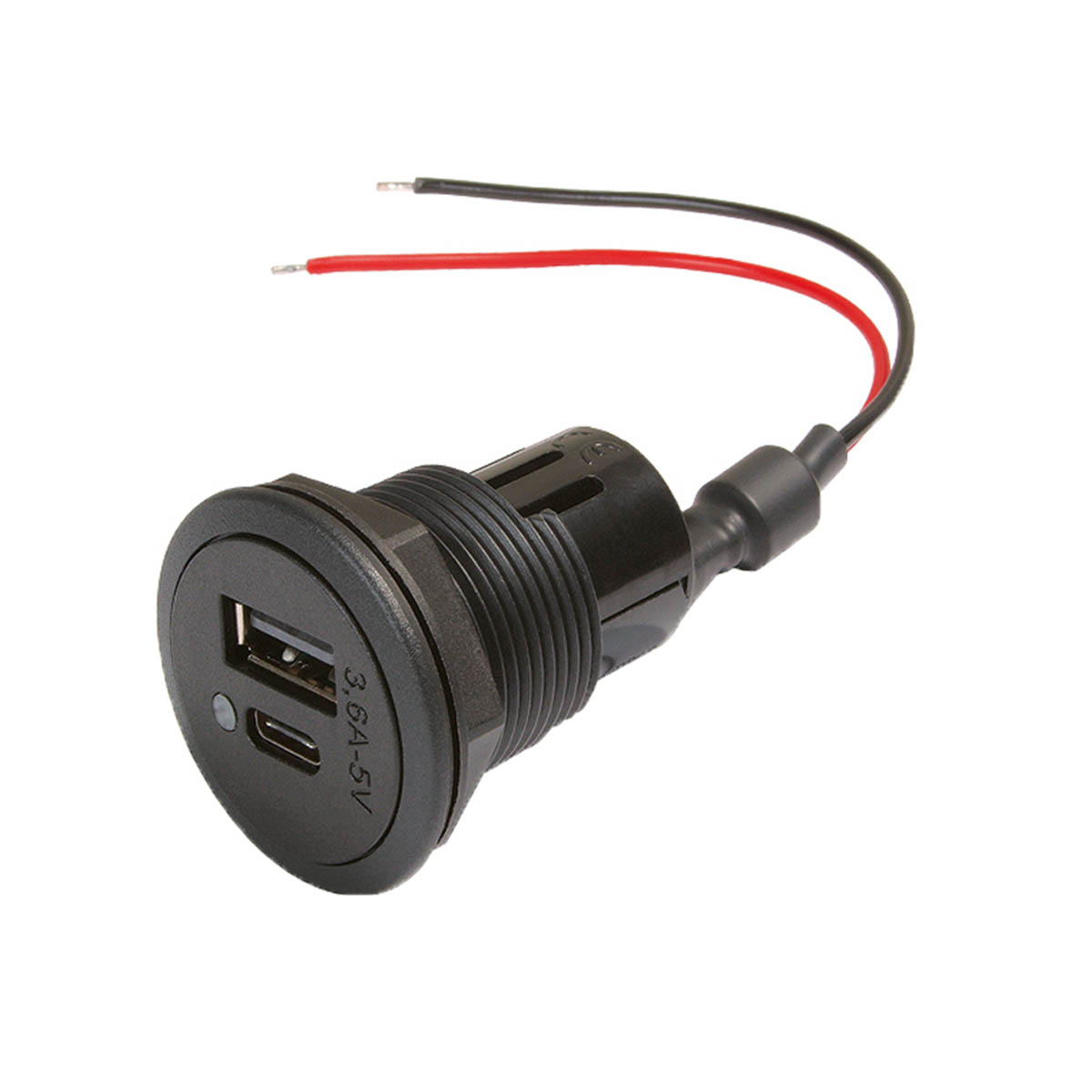 Infällt ladduttag USB-C och A 3.6A 8-34V