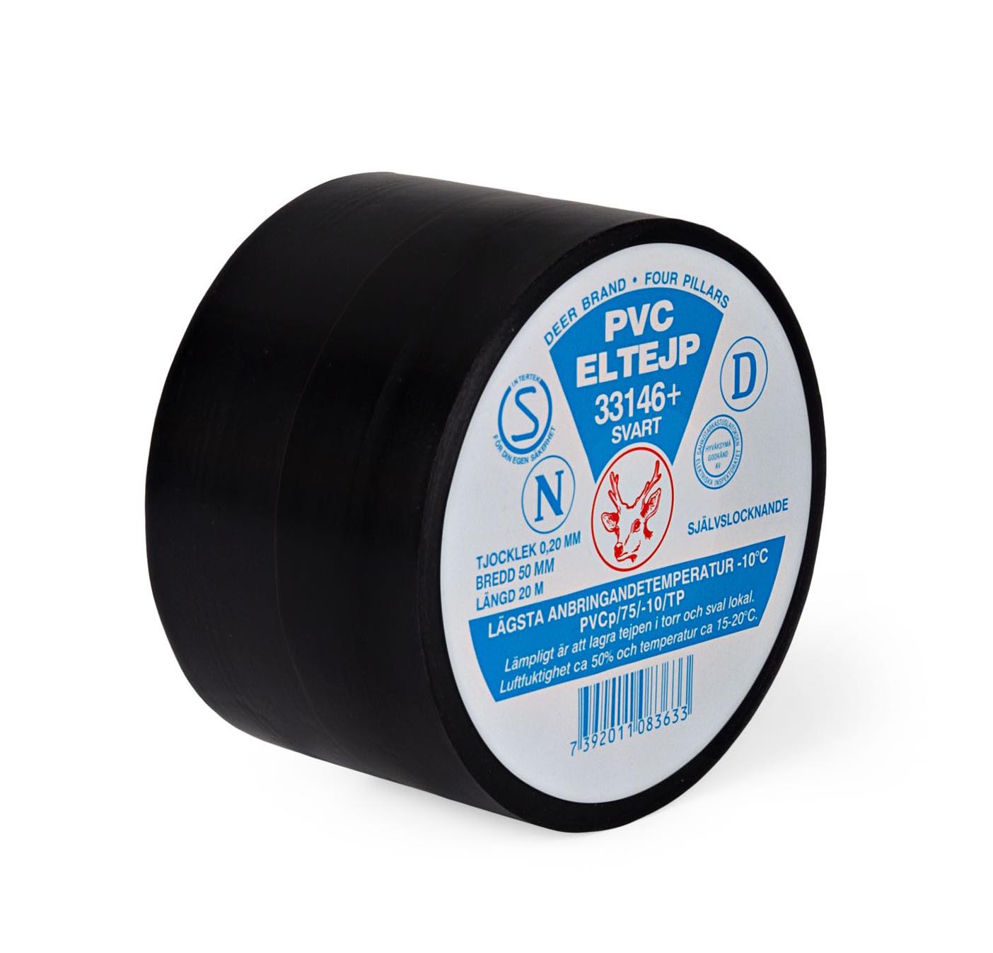 Eltejp S-märkt svart 20m 50mm