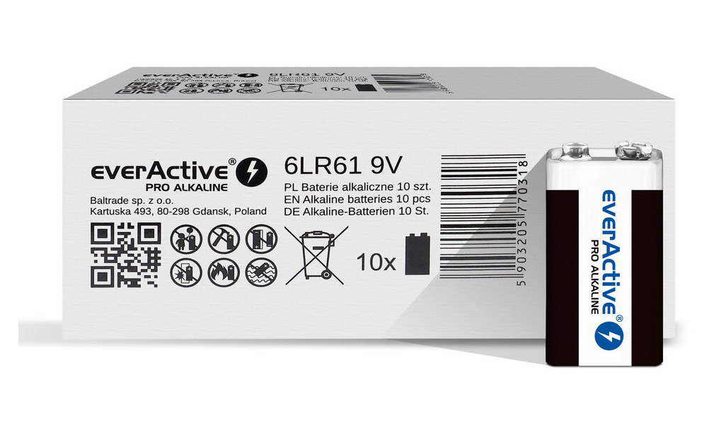 9V 6LR61 alkaliska batterier 10-pack