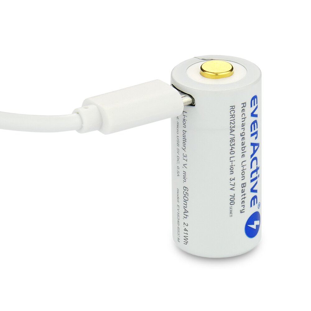 Batteri Li-Ion 16340 3.7V 700mAh inbyggd USB-laddare