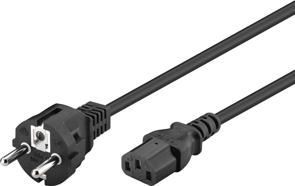 Nätkabel CEE7/7 rak till C13 rak 1.8m svart
