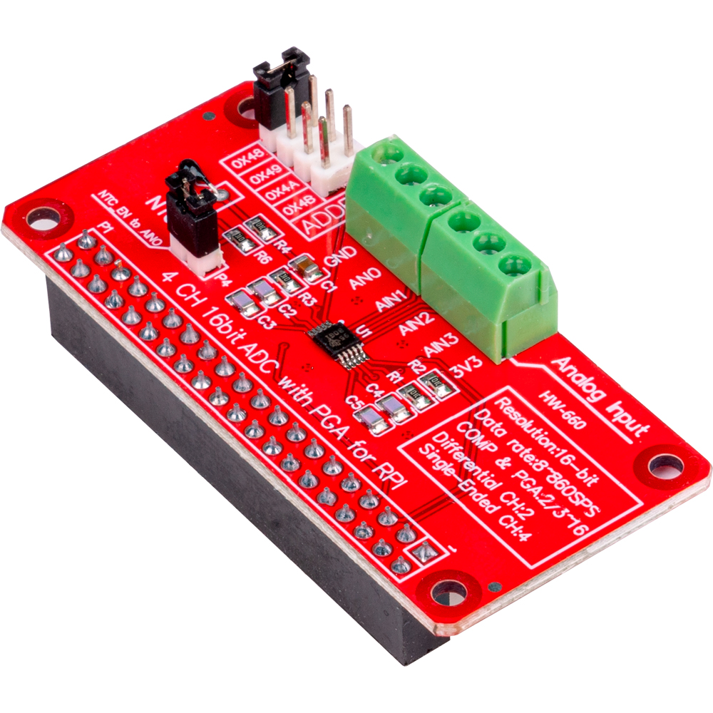 4-kanal 16-bit ADC HAT för Raspberry Pi