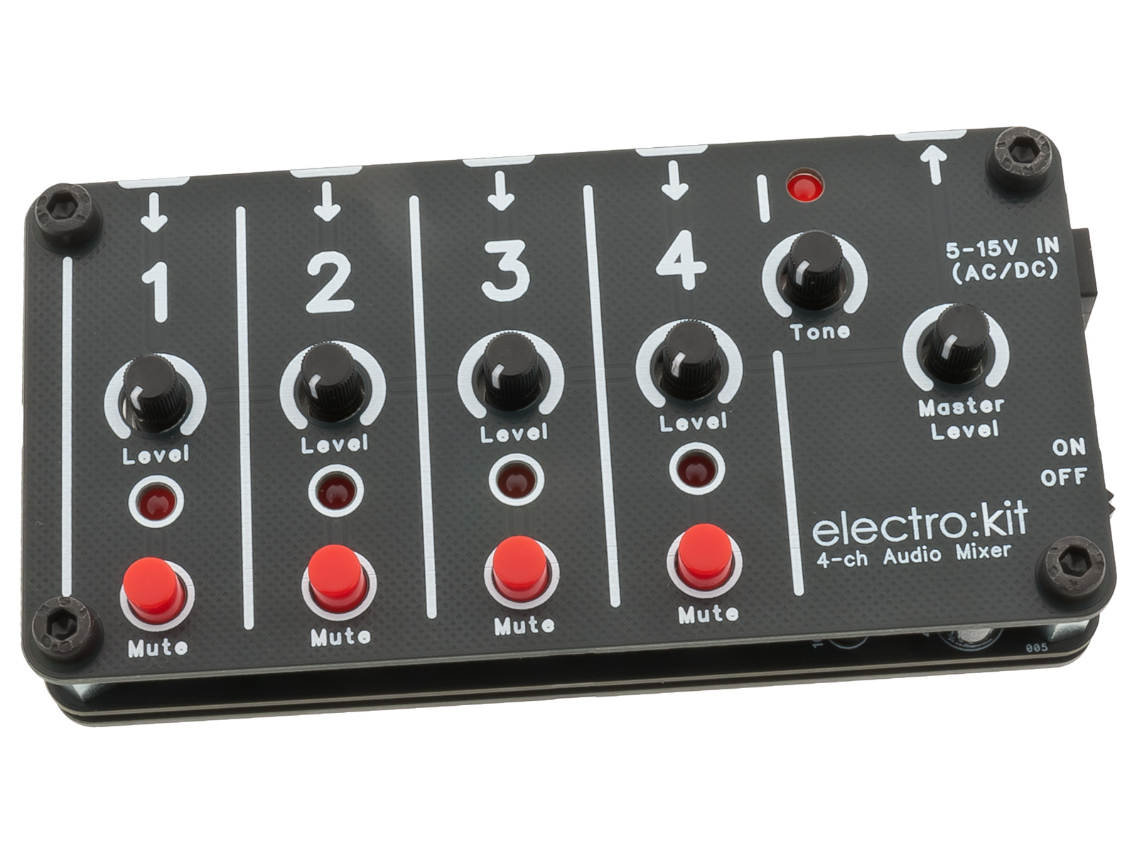 Audiomixer 4-kanal mono 5-15V - byggsats