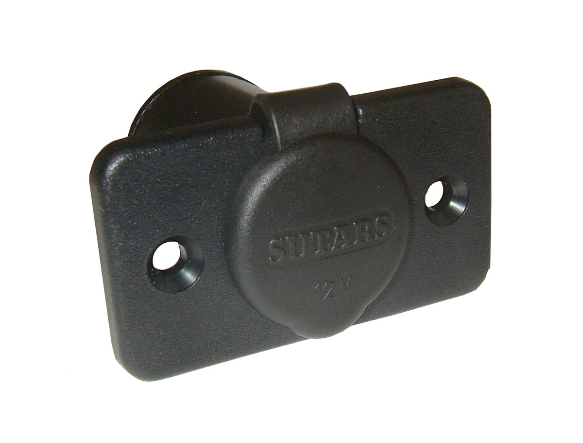 12V infällt cigg-uttag med lock och frontplatta 21mm