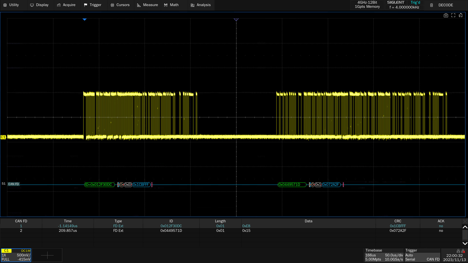 CAN-FD trigger and decode SDS7000A-CANFD