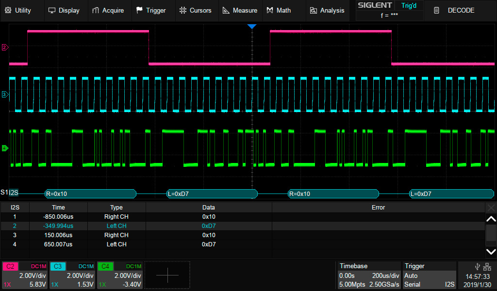 SDS2000XP-I2S I2S serial trig and decoding option