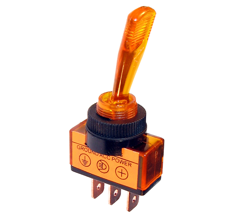 Vippströmställare lång arm, med orange lampa on-off 12V