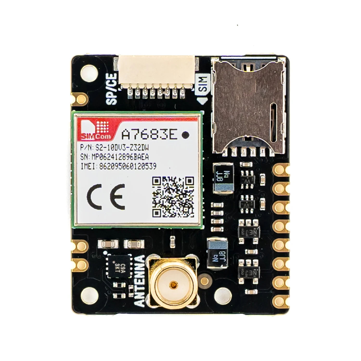 4G LTE-modul med UART, SIM-kortplats och SMA-anslutning