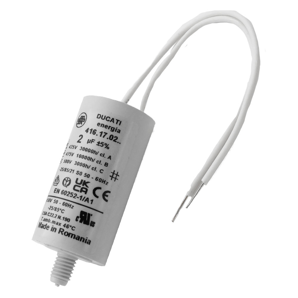 Motorkondensator 2uF 425-500VAC med kabel