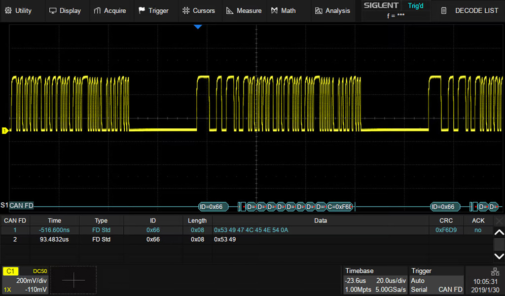 SDS2000XP-CANFD CAN FD serial trig and decoding option