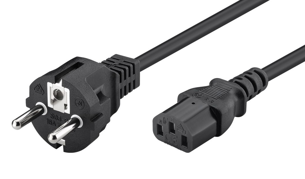 Nätkabel CEE7/7 rak till C13 rak 0.5m svart