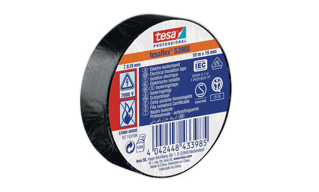 Eltejp svart 10m 15mm tesaflex