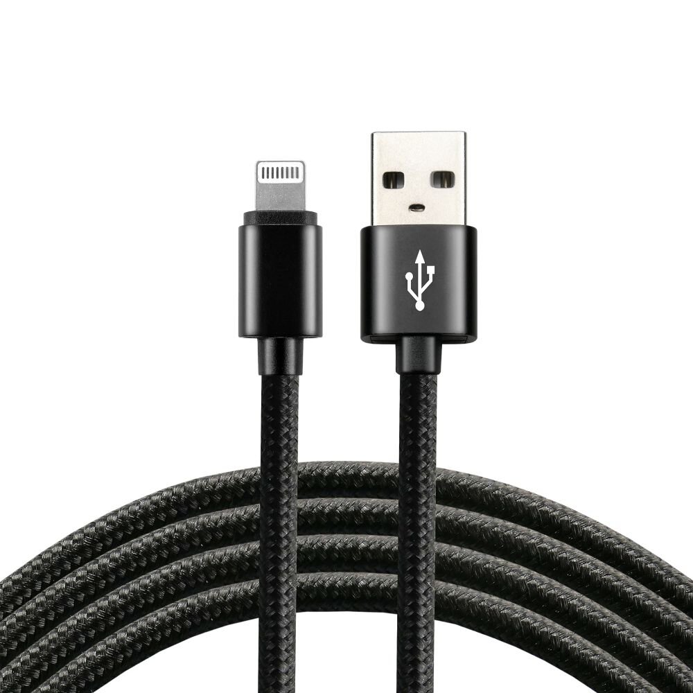 USB-A till Lightning-kabel 1.2m förstärkt svart