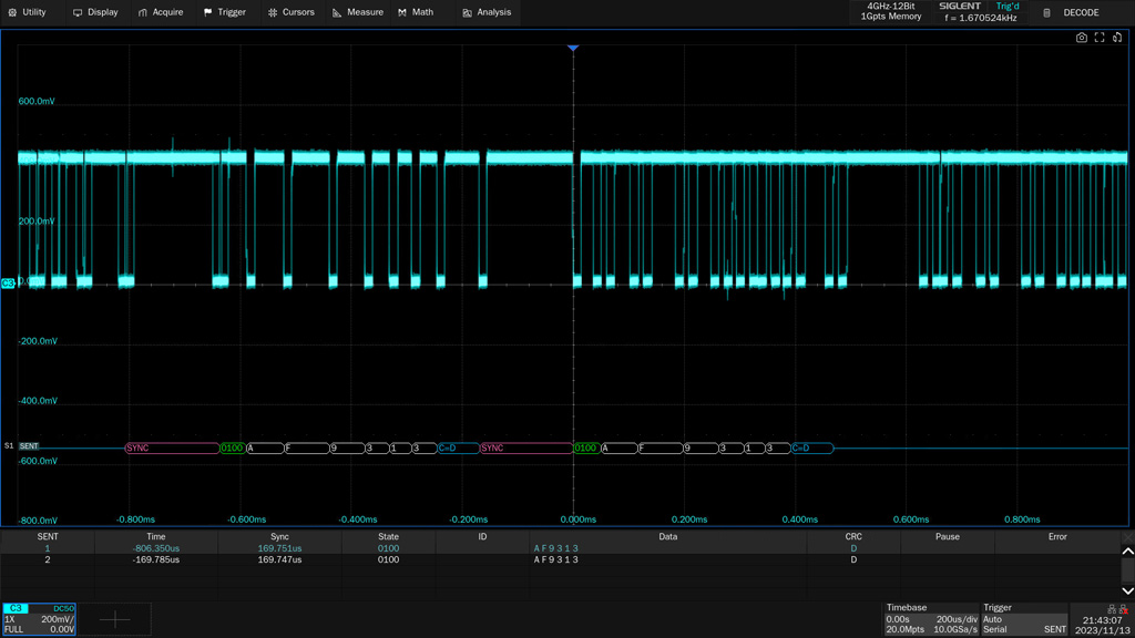 SENT trigger and decode SDS7000A-SENT