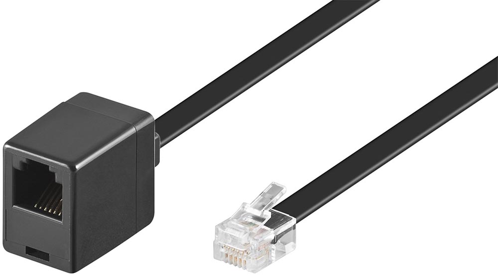RJ12 modular signal- och telekabel 3m svart förlängning